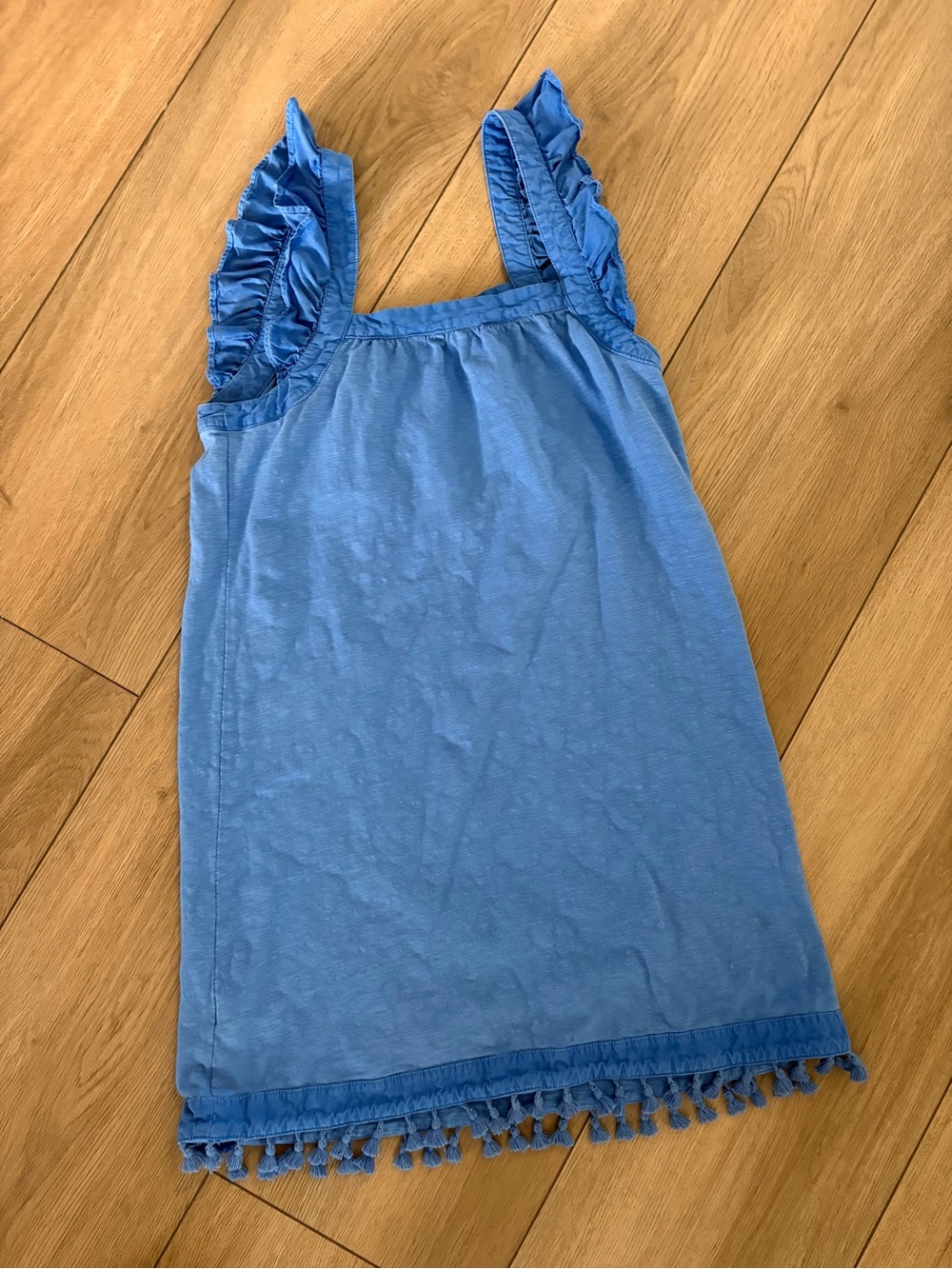 Vineyard Vines Women’s Blue Ruffle Strap Dress with Tassel Trim